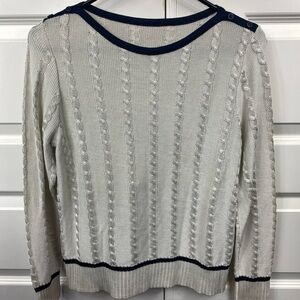 Cable Knit Fisherman Cozy Nautical Preppy Sweater Boatneck Buttons Large LG